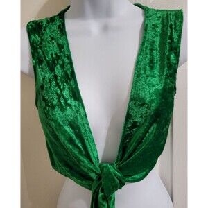 Choli Dance Tie Top Green Stretch Velvet Sleeveless Small To Medium Belly Dance